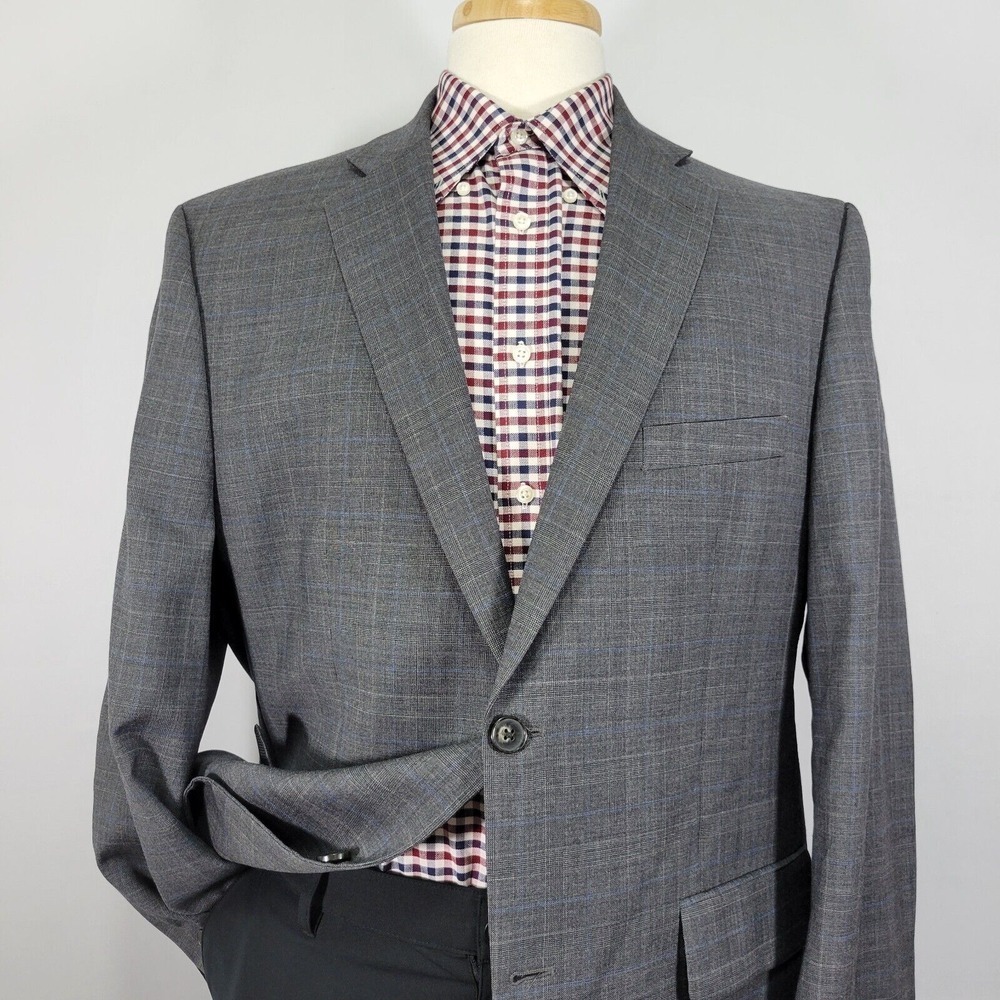 Greg Norman Tasso Elba Men's Sport Coat Blazer Two Button Gray Plaid Wool 44R - Picture 2 of 14
